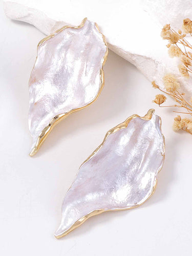 1715097 Irregularity Leaves Print Pleated Earrings Accessories