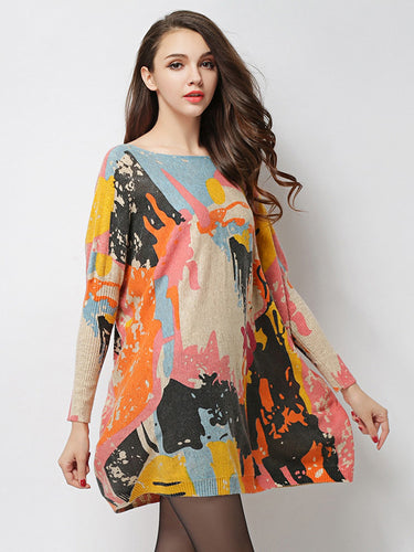 خمر الصوف مزيج النقيض ألوان سترة مطبوعة