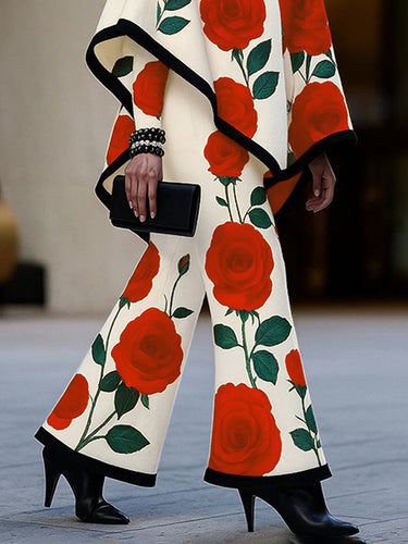 Loose Wide Leg Flower Print Casual Pants Bottoms Trousers