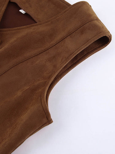 1739836 Loose Sleeveless Buttoned Solid Color V-Neck Vest Outerwear Waistcoat