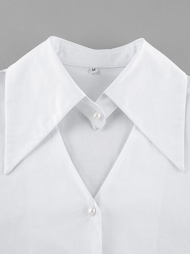 1751832 Blouses met uitlopende mouwen, lange mouwen, knoopsluiting, open plooien, effen kleur en splitrevers.&Shirts Tops