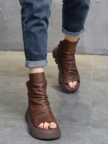 1133248 High-Top Open Toe Mesh Zipper Platform Shoes Sandals
