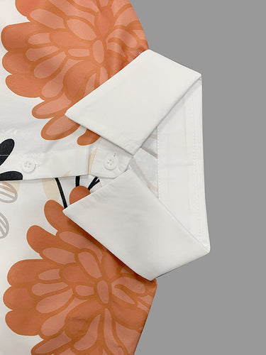 High-Low Long Sleeves Floral Printed Split-Joint Split-Side Lapel Blouses&Shirts Tops