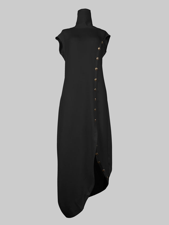 Solid Color Half Collar Long Sleeve Personalized Bare Back Maxi Dress