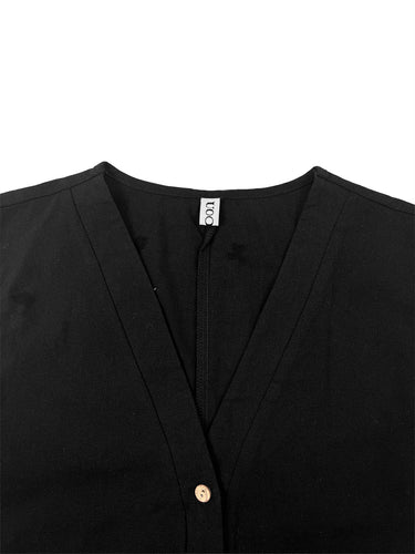 Combinaisons sans manches à jambes larges et poches boutonnées de couleur unie à col en V