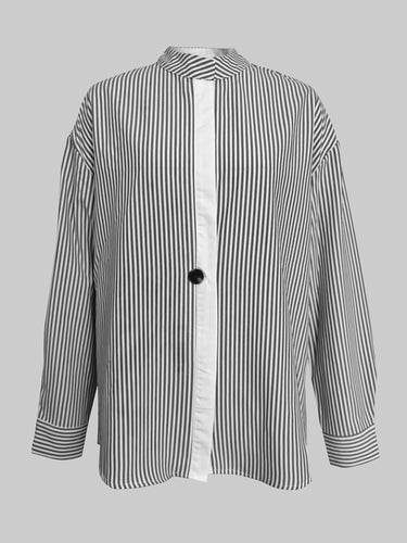 Long Sleeves Loose Buttoned Striped Stand Collar Blouses&Shirts Tops
