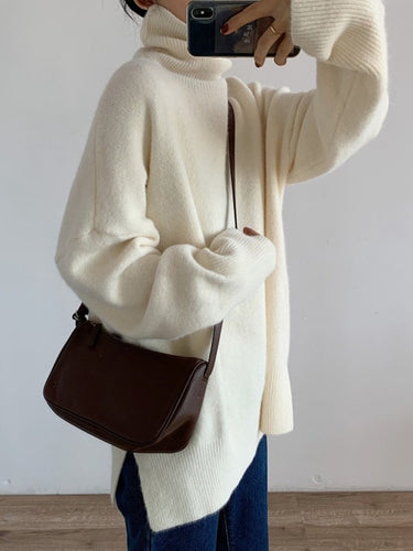 Maniche lunghe casual sciolte top maglione ad alto collo alto