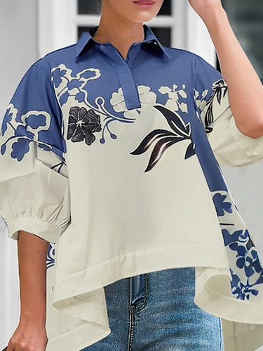 Mezze maniche ad abbottonate a bottone a basso fiore stampare camicette di camicette di camicette pieghe