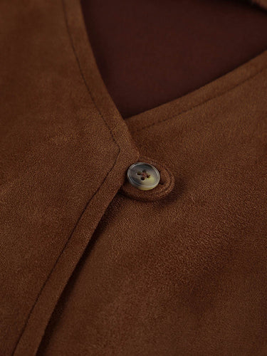 1739839 Loose Sleeveless Buttoned Solid Color V-Neck Vest Outerwear Waistcoat