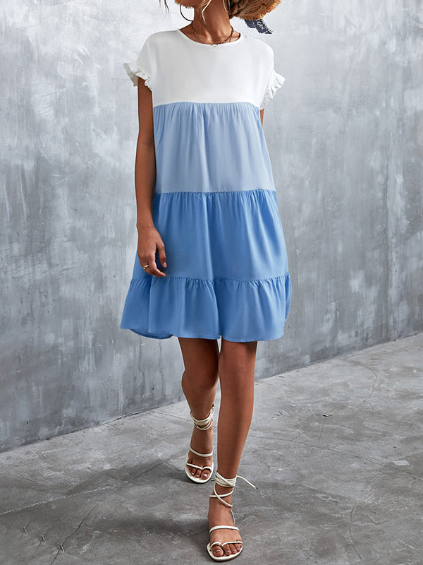 Colorful Ruffled Sleeves Loose Ruffle Sleeves Contrast Color Falbala Pleated Split-Joint Round ...