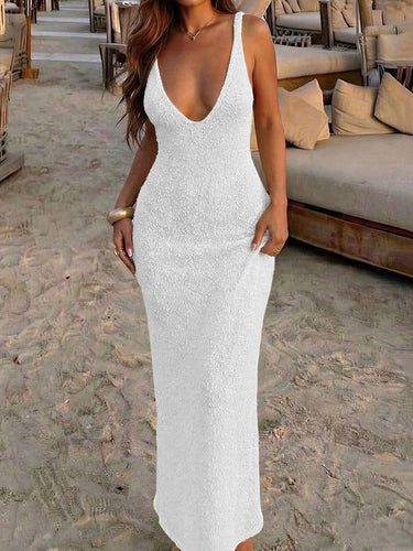 1770019 Bodycon Sem mangas transparente cor sólida decote halter maxi vestidos