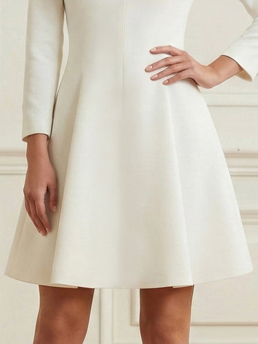 1732890 High Waisted Long Sleeves Pleated Solid Color Lapel Mini Dresses