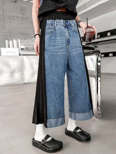 Nono sciolti di pantaloni a contrasto Contrasto colorato a pieghe a piega a giunto largo pantaloni a gamba pantaloni