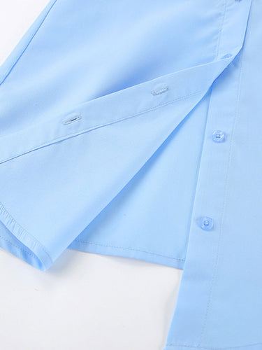 1742198 Long Sleeves Loose Buttoned Solid Color Split-Joint Twist Lapel Mini Dresses Shirt Dress