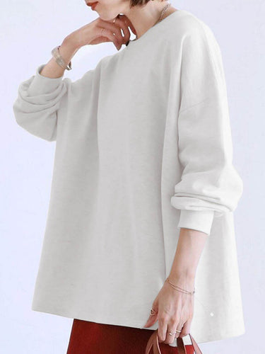 1740469 Long Sleeves Loose Solid Color Sweatshirt Tops