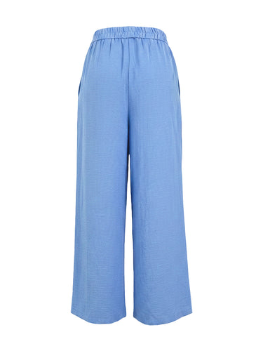 Loose Wide Leg Buttoned Pockets Solid Color Pants Trousers