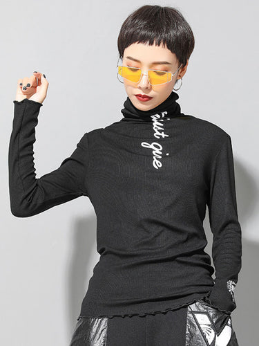 Maniche lunghe casual stampa magra stampa a colori solidi toppate a collo alto