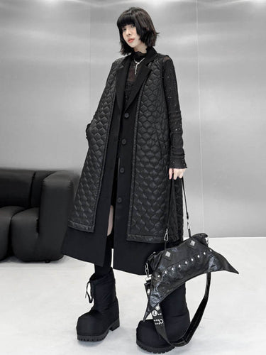 1720315 Loose Sleeveless Buttoned Plaid Pockets Solid Color Split-Joint Notched Collar Outerwear Padded Vest