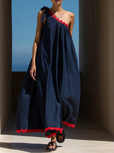 one shoulder dress loose One shoulder loose asymmetric maxi dress