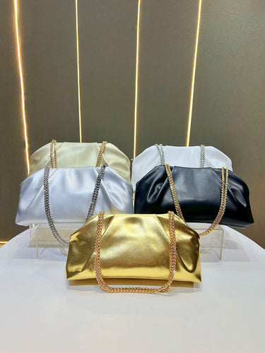 1739580 Chains Pleated Solid Color Zipper Evening Bags & Clutches Shoulder Bags