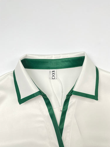 1655460 Long Sleeves Loose Buttoned Contrast Color Pockets Lapel Blouses&Shirts Tops