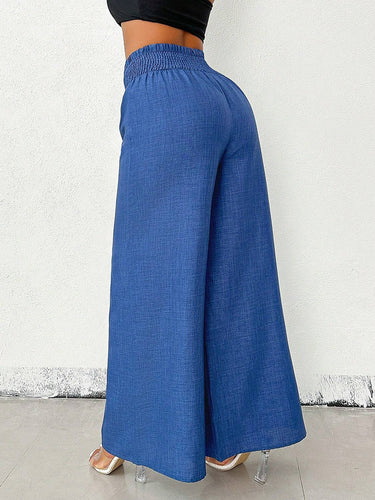1780420 High Waisted Loose Elasticity Solid Color Pants Trousers