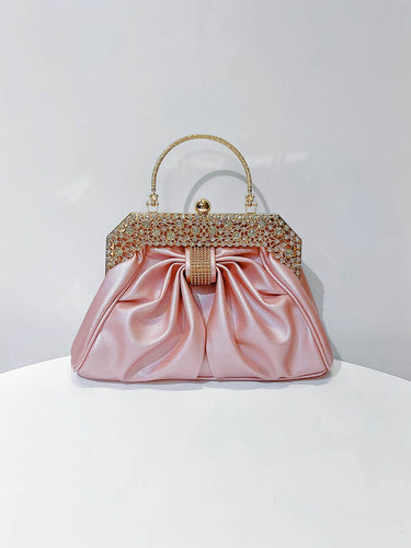 1739759 Chains Pleated Rhine Stones Split-Joint Evening Bags & Clutches Handbags