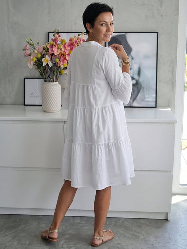 1786698 Flared Sleeves Loose Pleated Solid Color Split-Joint V-Neck Midi Dresses