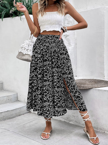 1768522 A-Line High Waisted Contrast Color Flower Print Skirts Bottoms