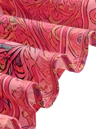 Vestidos midi holgados de manga larga con cuello alto y estampado de colores contrastantes 