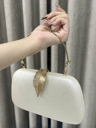 1740416 Chains Leaves Shape Lock Pleated Crossbody Bags Evening Bags & Clutches