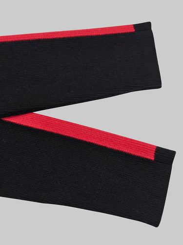 Irregularity Long Sleeves Abstract Printed Asymmetric Contrast Color Ribs Split-Joint Round-Neck Sweater Tops