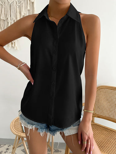 Loose Plus Size Solid Color Split-Joint Lapel Blouses