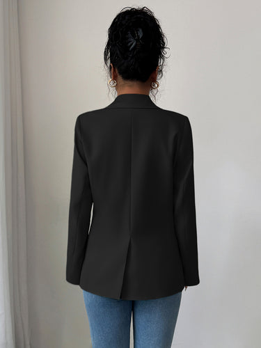 1733823 Langärmliger, locker sitzender Blazer mit geknöpften Taschen, einfarbigem Design und Reverskragen 