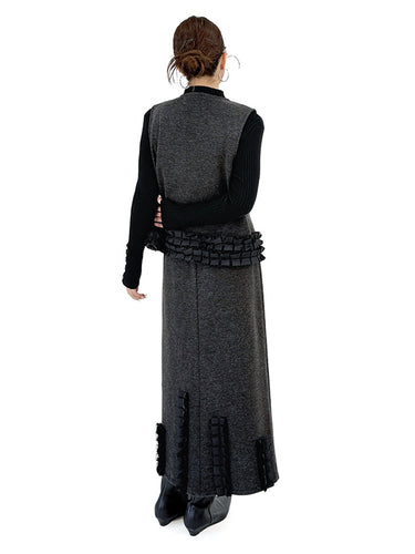 1734783 Contrast Color Ruffled Split-Joint V-Neck Vest Top + Elasticated Waist High Waisted Pleated Skirts Bottoms Two Pieces Set