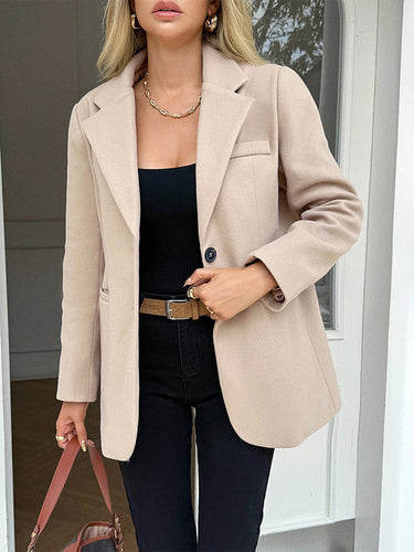 1730591 Long Sleeves Buttoned Pockets Solid Color Notched Collar Suit Outerwear