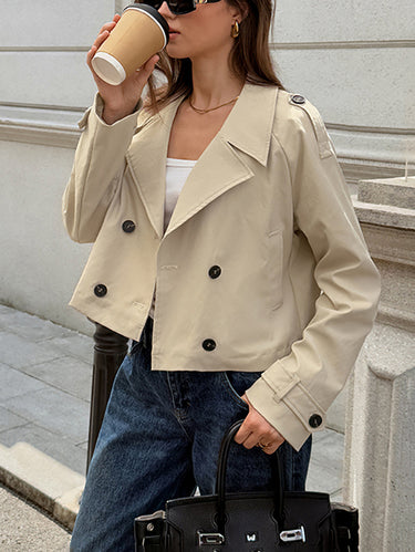 1731800 Long Sleeves Buttoned Solid Color Split-Joint Notched Collar Jackets&Coats Outerwear