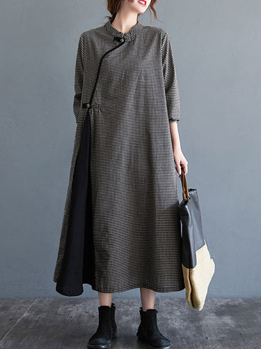Vestido artístico de cuello a cuadros retro