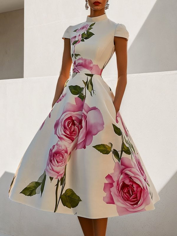 Midi-jurk met bloemenprint en elegante schoenen