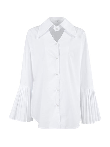 1751842 Blouses met uitlopende mouwen, lange mouwen, knoopsluiting, open plooien, effen kleur en splitrevers.&Shirts Tops