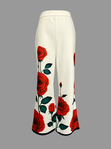 Loose Wide Leg Flower Print Casual Pants Bottoms Trousers