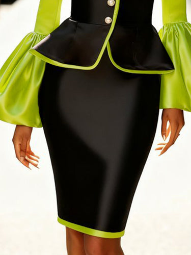 Flared Sleeves Long Sleeves Buttoned Pleated Split-Joint V-Neck Outerwear