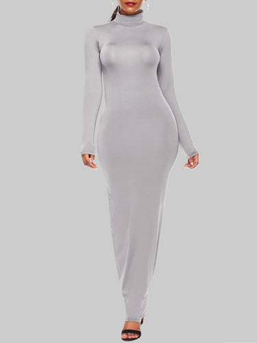 Mangas largas de CodyCon Vestidos maxi de cuello sólido
