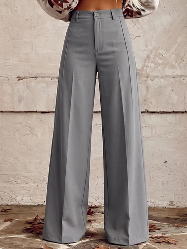1785404 High Waisted Plus Size Buttoned Pockets Printed Pants Trousers
