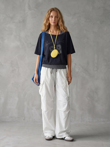 1772702 Cargo Pants Loose Drawstring Pockets Solid Color Pants