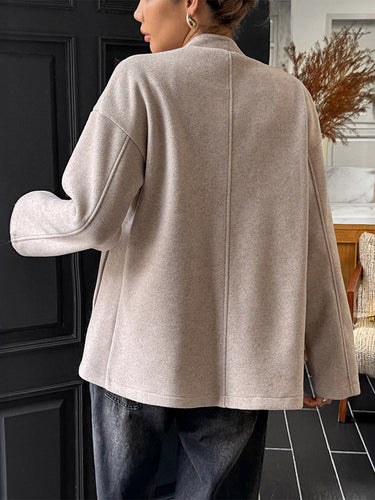 1719289 Long Sleeves Loose Solid Color Tied Collarless Jackets&Coats Outerwear