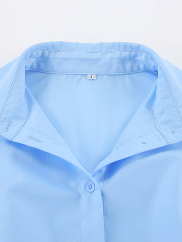 1742192 Long Sleeves Loose Buttoned Solid Color Split-Joint Twist Lapel Mini Dresses Shirt Dress