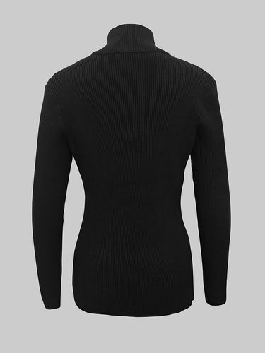 Long Sleeves Skinny Solid Color Zipper High Neck Pullovers