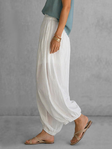 1784547 Cropped Loose Elasticity Pleated Solid Color Pants Trousers