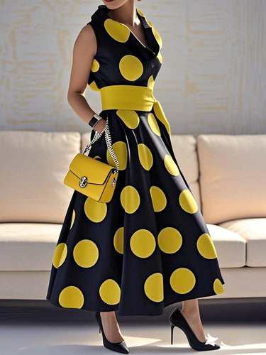 Bolsas sueltas de línea A Polka Polka-articulación dividida con cintura atada vestidos maxi vestidos camisa